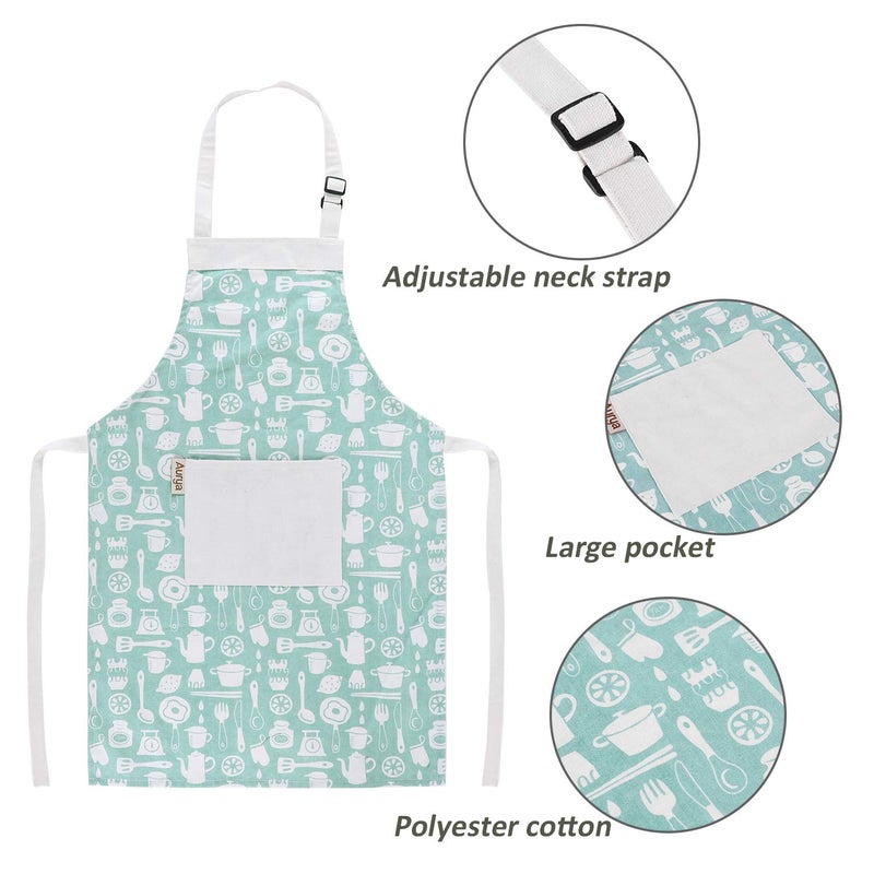 Aurya Kids Apron and Chef Hat Set-Adjustable Child Apron for Boys and Girls for Cooking Baking Tableware - Image 2